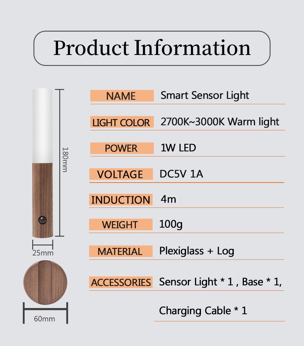 Luz Nocturna LED Inalámbrica con Sensor de Movimiento